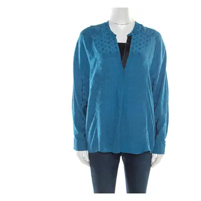 Zadig & Voltaire Prusse Blue Jacquard Motif Silk Tine Jac Blouse