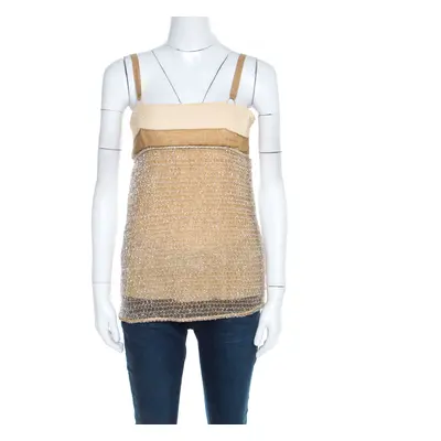 Balenciaga Ochre Yellow Embroidered Cotton Inlay Textured Camisole