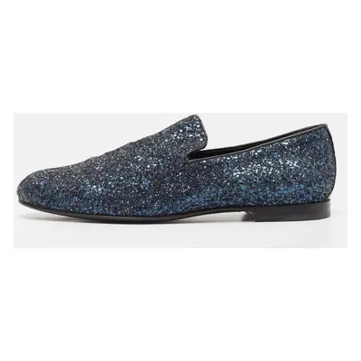 Jimmy Choo Blue Glitter Slip On Loafers Size