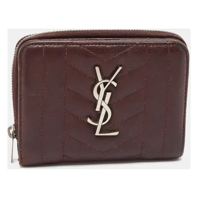 Saint Laurent Burgundy Leather Monogram Zip Around Wallet