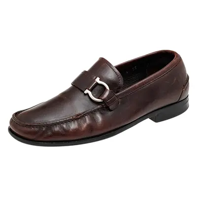 Salvatore Ferragamo Brown Leather Gancio Slip On Loafers Size