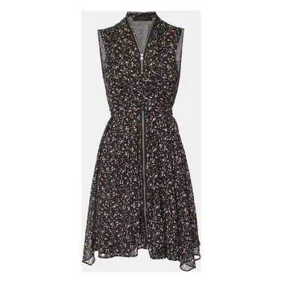 All Saints Black Floral Print Crepe Zip Detail Mini Jayda Pepper Dress