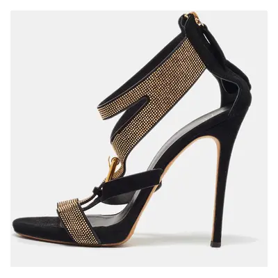 Giuseppe Zanotti Black Suede Studded Ankle Strap Sandals Size