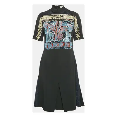 Peter Pilotto Black Embroidered Crepe Lace Trim Short Dress