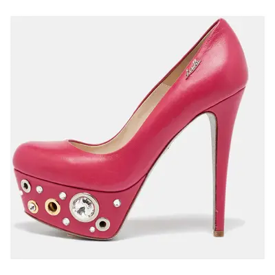 Loriblu Pink Leather Crystal Embellished Platform Pumps Size