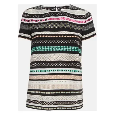 Diane Von Furstenberg Multicolor Print and Studded Silk Top