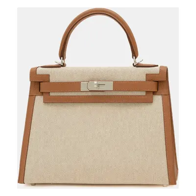 Hermes Ecru Fauve Toile H Swift Kelly Handbag