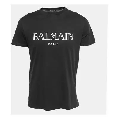 Balmain Black Logo Printed Cotton Short Sleeve T-Shirt