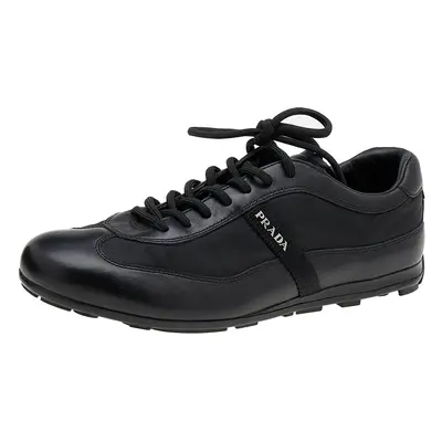 Prada Sport Black Leather And Nylon Low Top Sneakers Size 41.5