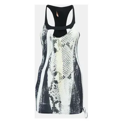 Roberto Cavalli White/Black Snakeskin Print Jersey Tank Top