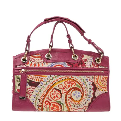 Etro Pink/Beige Printed Canvas And Leather Shoulder Bag