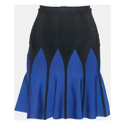 Herve Leger Black/Blue Knit Flared Mini Skirt