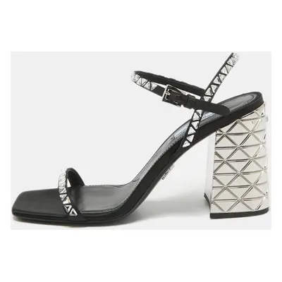 Prada Black Satin Embellished Ankle Strap Sandals Size