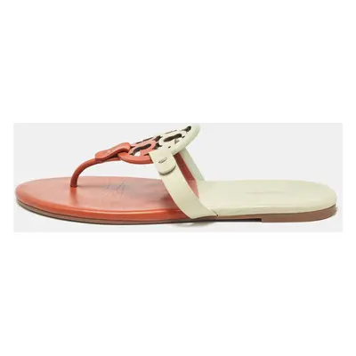 Tory Burch Orange/Grey Leather Miller Thong Flats Size 38.5