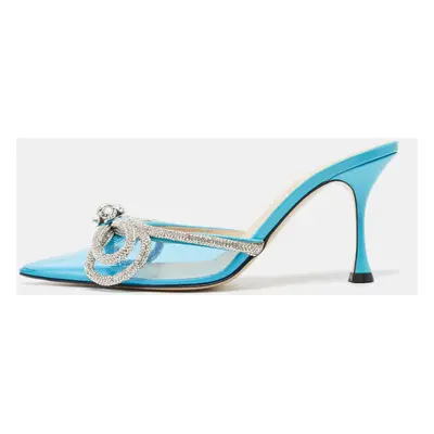 Mach & Mach Blue PVC Crystal Embellished Double Bow Mules Size