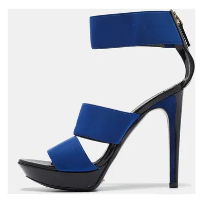 Fendi Blue Elastic Platform Ankle Strap Sandals Size