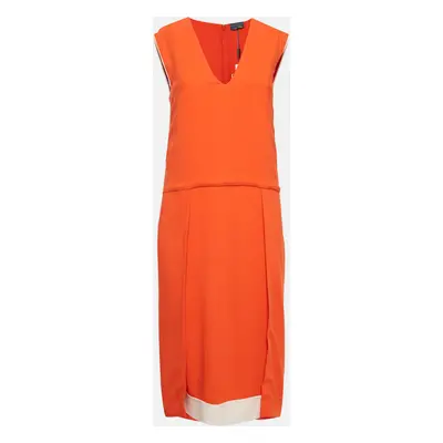 Fendi Orange Crepe V-Neck Pleated Midi Dress