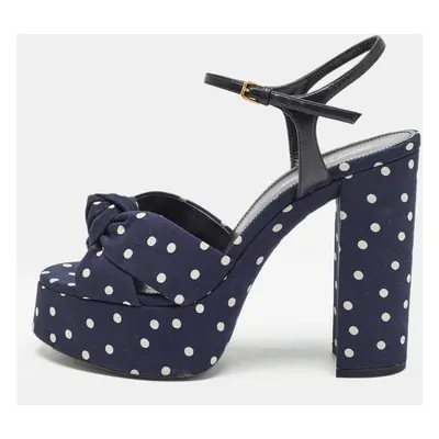 Saint Laurent Navy Blue/White Polka Dot Fabric Bianca Sandals Size