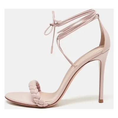 Gianvito Rossi Pink Leather Leomi Ankle Wrap Sandals Size 39.5