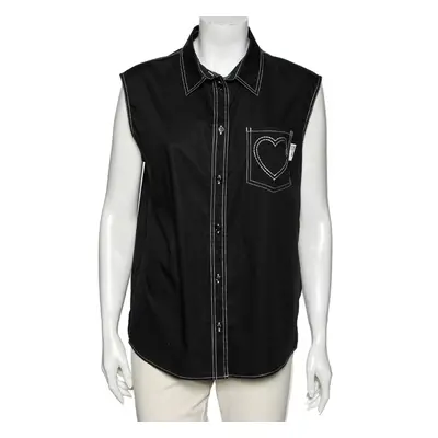 Love Moschino Black Cotton Heart Embroidered Sleeveless Shirt