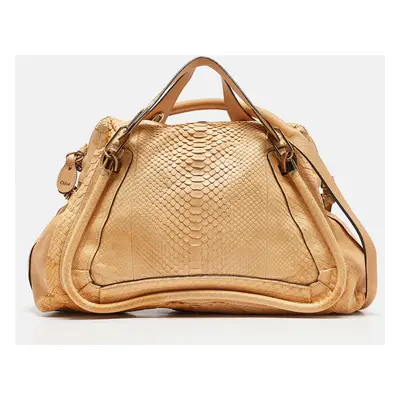 Chloe Yellow Snakeskin and Leather Large Paraty Satchel