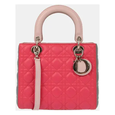 Christian Dior Pink Lambskin Lady Dior Cannage Handbag