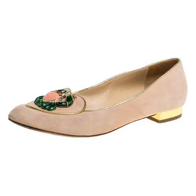 Charlotte Olympia Peach Suede Birthday Zodiac Cancer Ballet Flats Size