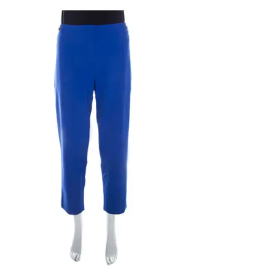 Escada Cobalt Blue Stretch Crepe Waist Buckle Detail Tapered Pants