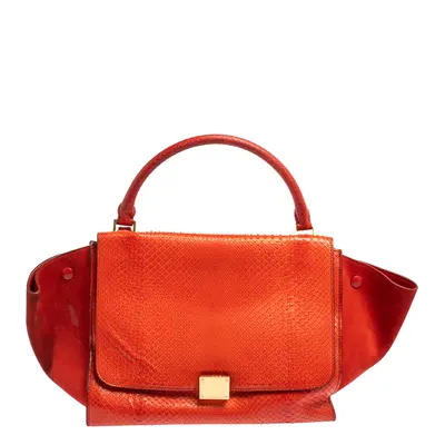 Céline Red Python and Suede Medium Trapeze Top Handle Bag