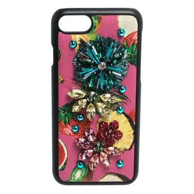 Dolce & Gabbana Multicolor Fruit Print Leather Crystal Embellished iPhone Case