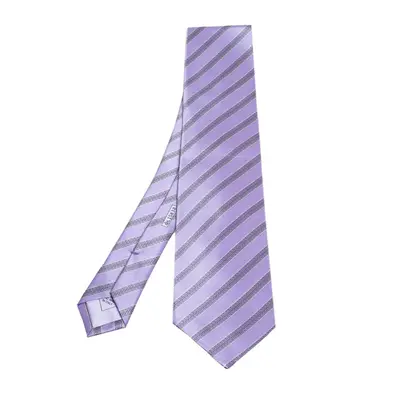 Brioni Purple Diagonal Stripe Print Silk Satin Tie