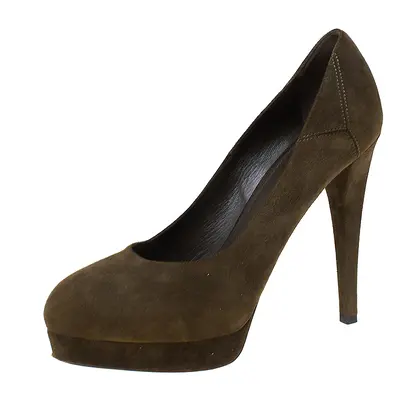 Saint Laurent Paris Dark Green Suede Platform Pumps Size