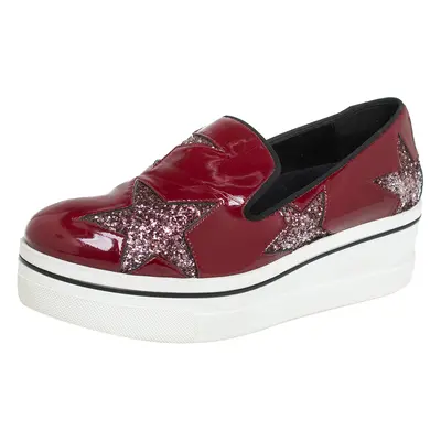 Stella McCartney Red Faux Patent Leather Slip On Platform Sneakers Size