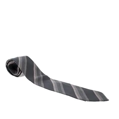 Giorgio Armani Grey Contrast Diagonal Striped Silk Jacquard Traditional Tie