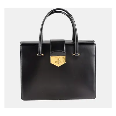 Prada Black Leather Turn-Lock Flap Tote Bag