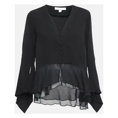 Jonathan Simkhai Black Silk Ruffled Top