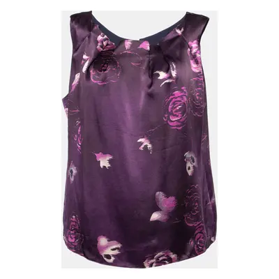 Armani Collezioni Purple Floral Print Silk Sleeveless Top