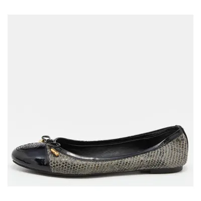 Tory Burch Grey/Black Python Embossed Leather and Patent Leather Ballet Flats Size 38.5