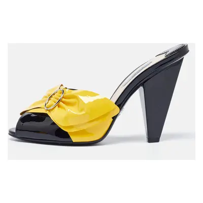 Prada Black/Yellow Patent Leather Bow Mules Size