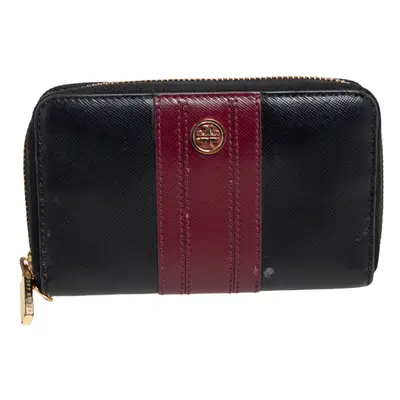 Tory Burch Black/Burgundy Saffiano Leather Zip Around Wallet