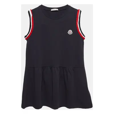 Moncler Navy Blue Cotton Knit Ruffled Sleeveless Top Yrs