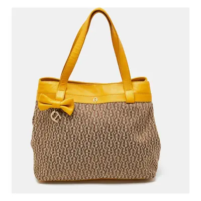 Aigner Beige/Mustard Signature Canvas and Leather Tote