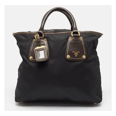 Prada Black Tessuto Nylon and Leather Zip Tote