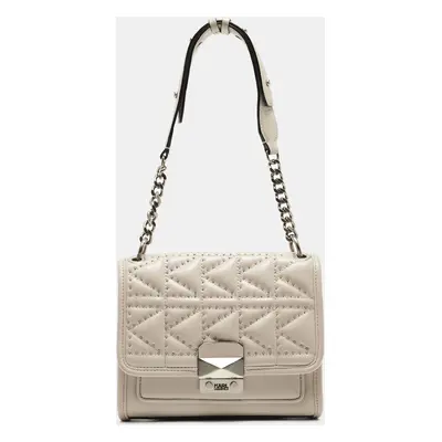 Karl Lagerfeld Beige Quilted Studded Leather Shoulder Bag