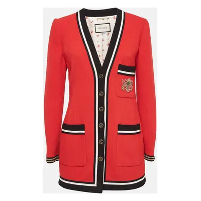 Gucci Red Embellished Pocket Wool Sable Military Jacket