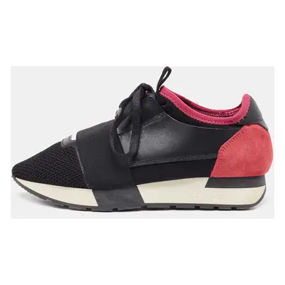 Balenciaga Black/Pink Mesh and Suede Race Runner Sneakers Size