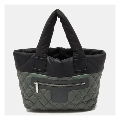 Chanel Green/Grey Quilted Nylon Coco Cocoon Tote