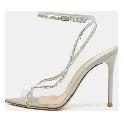 Gianvito Rossi Transparent PVC and Leather Crystal Embellished Ankle Strap Pumps Size 36.5