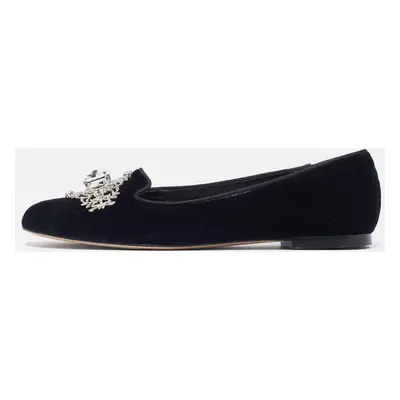 Dolce & Gabbana Black Velvet Crystal Embellished Ballet Flats Size