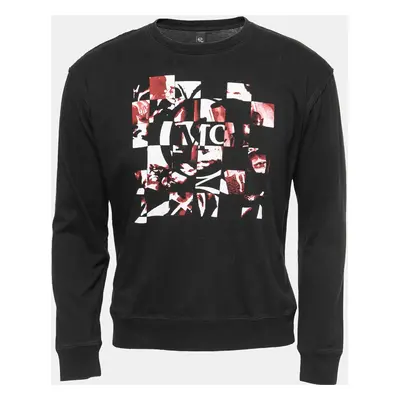 McQ by Alexander McQueen Black Printed Cotton Knit Crew Neck T-Shirt